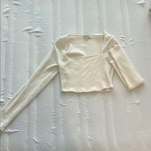 Emory Park Cream Ribbed Square Neck Top